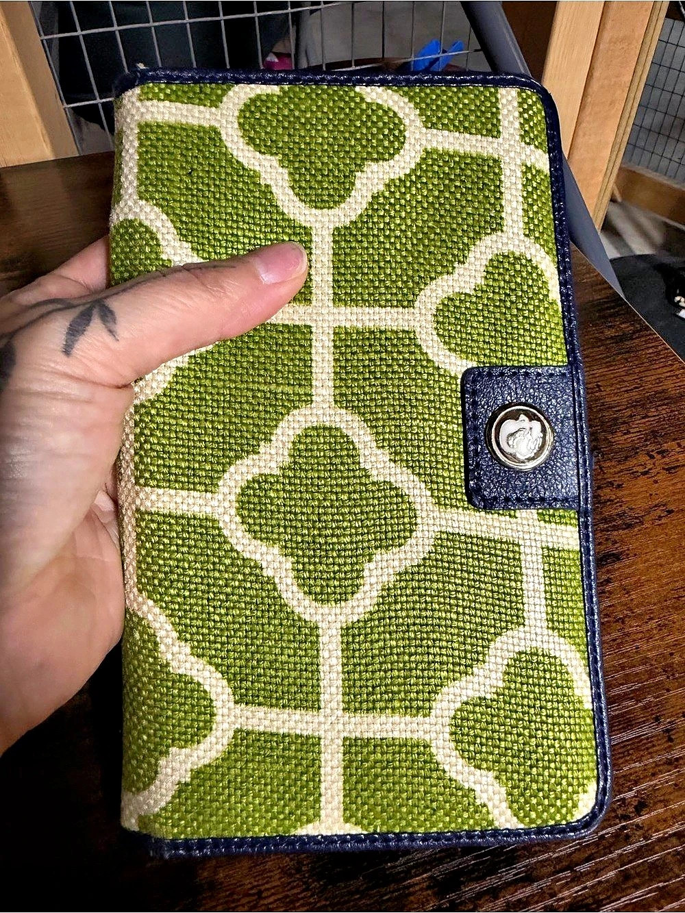 Spartina 449 Geometric Linen Leather Wallet in Green & White